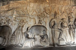 Part of beautiful 7th century rock carved in the Varaha Cave temple, depicting Hindu Lord Vishnu, Mahaballipuram, UNESCO World Heritage Site, Tamil Nadu, India, Asia