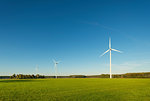 Row of wind turbines on nature reserve, Netherlands