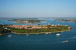 View of Sant'Elena island from the helicopter, Venice Lagoon, UNESCO World Heritage Site, Veneto, Italy, Europe
