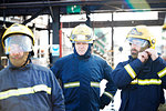 Firemen in firewear ready for training, Darlington, UK