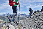 Hikers on ridge, Mont Cervin, Matterhorn, Valais, Switzerland