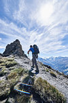 Hiker in Mont Cervin, Matterhorn, Valais, Switzerland