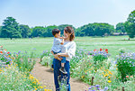 Japanese family in a city park