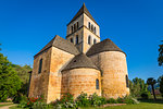 The Romanesque Church of Saint Leon in Saint-Leon-sur-Vezere, Dordogne, Nouvelle-Aquitaine, France.