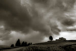 Rain storm approaching farm in Tuscany, Italy.