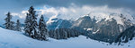 Morzine Ski Area, snowy winter mountain landscape, Port du Soleil, Auvergne Rhone Alpes, French Alps, France, Europe