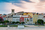 Traditional buildings with azulejo tiles in the old Lisbon neighbourhood of Alfama with Se Cathedral in background, Lisbon, Portugal, Europe