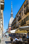 View of Mole Antonelliana and cafe, Turin, Piedmont, Italy, Europe