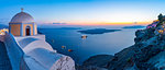 View of Greek Church of Saint Stylianos at dusk, Firostefani, Santorini (Thira), Cyclades Islands, Greek Islands, Greece, Europe