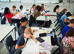 Junior high school students studying in classroom