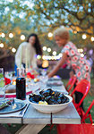 Mussels on dinner garden party table
