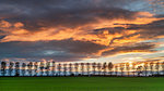 A dramatic panoramic red sky sunset over North Yorkshire, England, United Kingdom, Europe