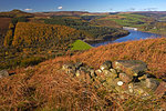 Ladybower Reservoir and Derwent Valley in autumn seen from Bamford Edge, Peak District National Park, Derbyshire, England, United Kingdom, Europe