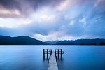 Te Anau jetty with lake and mountain in background, Southland, South Island, New Zealand, Pacific