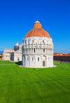 Baptistery and Cathedral view, Campo dei Miracoli, UNESCO World Heritage Site, Pisa, Tuscany, Italy, Europe