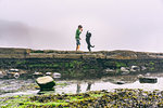 Boy and dog enjoying seaside