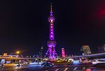 Pudong skyline with Oriental Pearl Tower at night,  Shanghai, China