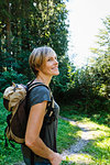 Woman exploring forest, Sonthofen, Bayern, Germany