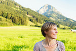 Woman enjoying countryside, Sonthofen, Bayern, Germany