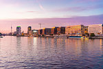 Skyline of city at sunset, TV tower in background, Berlin, Germany