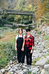 Women standing in dry riverbed, Rezzago, Lombardy, Italy