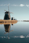 Windmills along canal, Kinderdijk, Zuid-Holland, Netherlands