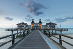 Traditional pier at dusk, side view, Sellin, Rugen, Mecklenburg-Vorpommern, Germany