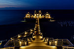 Traditional pier illuminated at night, elevated view, Sellin, Rugen, Mecklenburg-Vorpommern, Germany