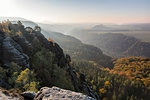 View from Schrammsteine rocks across Elbe Sandstone Mountains, Germany, Europe