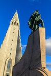 Statue of Leifur Eiriksson outside Hallgrimskirkja church in Reykjavic, Iceland, Europe