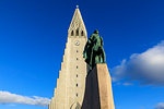 Statue of Leifur Eiriksson outside Hallgrimskirkja church in Reykjavic, Iceland, Europe
