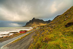 Coastal road in Vikten, Lofoten Islands, Norway, Europe