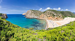 Panoramic view of the beach of Cala Domestica from above, Iglesias, Sud Sardegna province, Sardinia, Italy, Mediterranean, Europe