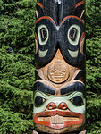 Detail of a totem pole on display at Sitka National Historical Park in Sitka, Baranof Island, Southeast Alaska, United States of America