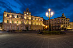 The illuminated University of Catania at University Square during blue hour, Catania, Sicily, Italy, Europe