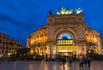 The Politeama Theatre during blue hour, Palermo, Sicily, Italy, Europe