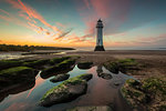 Perch Rock Lighthouse at sunset, New Brighton, Cheshire, England, United Kingdom, Europe