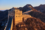 Sunlit tower of the Jinshanling and Simatai sections of the Great Wall of China, Unesco World Heritage Site, China, East Asia