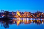 Trinity Suburb and Central Minsk reflecting in the Svislach river, Minsk, Belarus, Eastern Europe