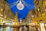 View of Christmas Lights on Graben at dusk, Vienna, Austria, Europe