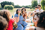 Group of friends relaxing at picnic in park