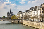 Scenic waterfront view of Notre Dame Cathedral, Paris, France