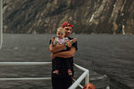 Father with baby on lake cruise, Queenstown, Canterbury, New Zealand