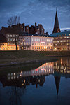 Illuminated buildings at night in Malmo, Sweden