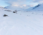 Snow covered mountains on Kungsleden trail in Lapland, Sweden