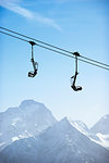 Snow covered mountain landscape with ski lift,  Alpe-d'Huez, Rhone-Alpes, France