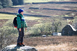 Boy exploring national park, Llanaber, Gwynedd, United Kingdom