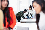 Businesswomen working in new office