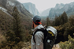 Hiker exploring nature reserve, Yosemite National Park, California, United States