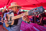 Musician playing guitar and harmonica at the Tuesday Market in San Miguel de Allende, Guanajuato, Mexico